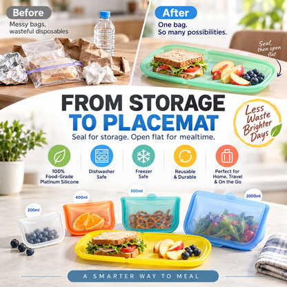🥪 2-in-1 Silicone Food Bag – Store It, Open It, Eat From It