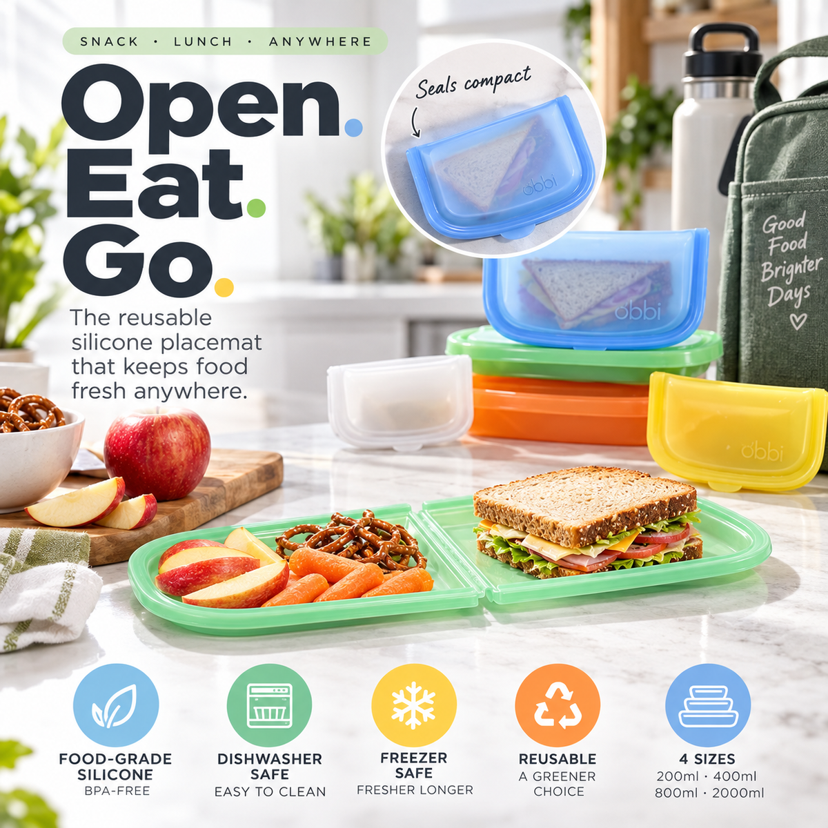 🥪 2-in-1 Silicone Food Bag – Store It, Open It, Eat From It