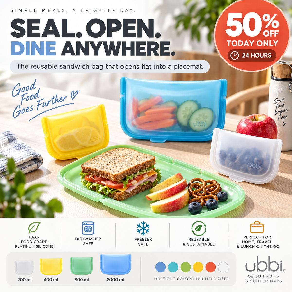 🥪 2-in-1 Silicone Food Bag – Store It, Open It, Eat From It