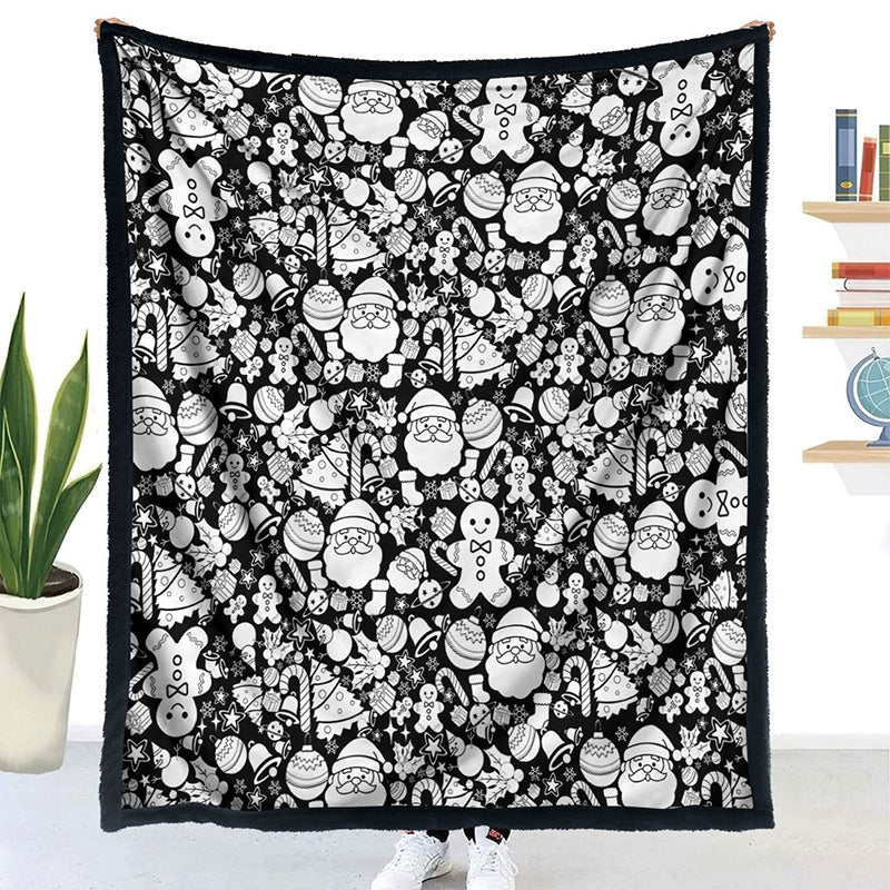 Black and white Christmas coloring blanket before coloring