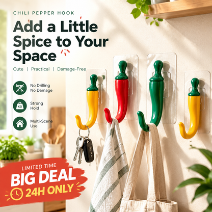 🌶️ Chili-Shaped No-Drill Wall Hooks – Fun Adhesive Storage for Keys, Towels & More