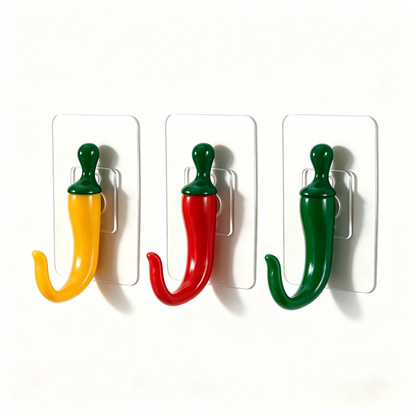🌶️ Chili-Shaped No-Drill Wall Hooks – Fun Adhesive Storage for Keys, Towels & More
