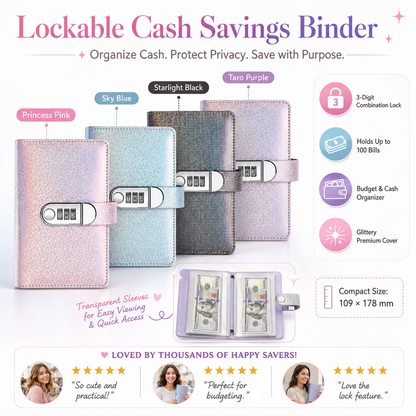 🔐 Glitter Cash Budget Binder – Organize Your Savings with a 3-Digit Lock