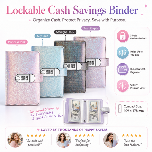 🔐 Glitter Cash Budget Binder – Organize Your Savings with a 3-Digit Lock