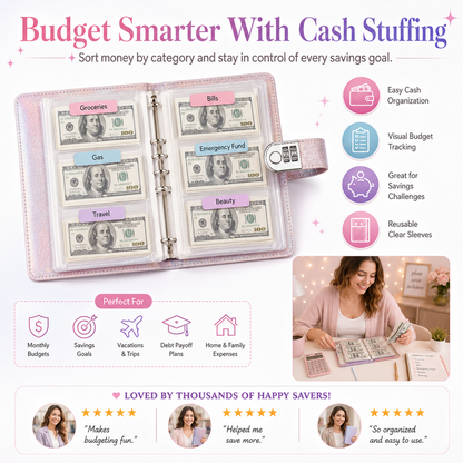 🔐 Glitter Cash Budget Binder – Organize Your Savings with a 3-Digit Lock