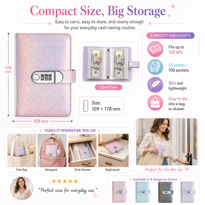 🔐 Glitter Cash Budget Binder – Organize Your Savings with a 3-Digit Lock