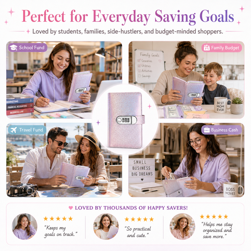 🔐 Glitter Cash Budget Binder – Organize Your Savings with a 3-Digit Lock