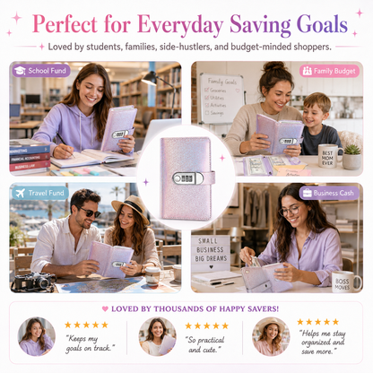 🔐 Glitter Cash Budget Binder – Organize Your Savings with a 3-Digit Lock