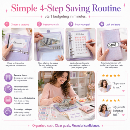 🔐 Glitter Cash Budget Binder – Organize Your Savings with a 3-Digit Lock