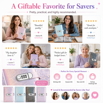 🔐 Glitter Cash Budget Binder – Organize Your Savings with a 3-Digit Lock