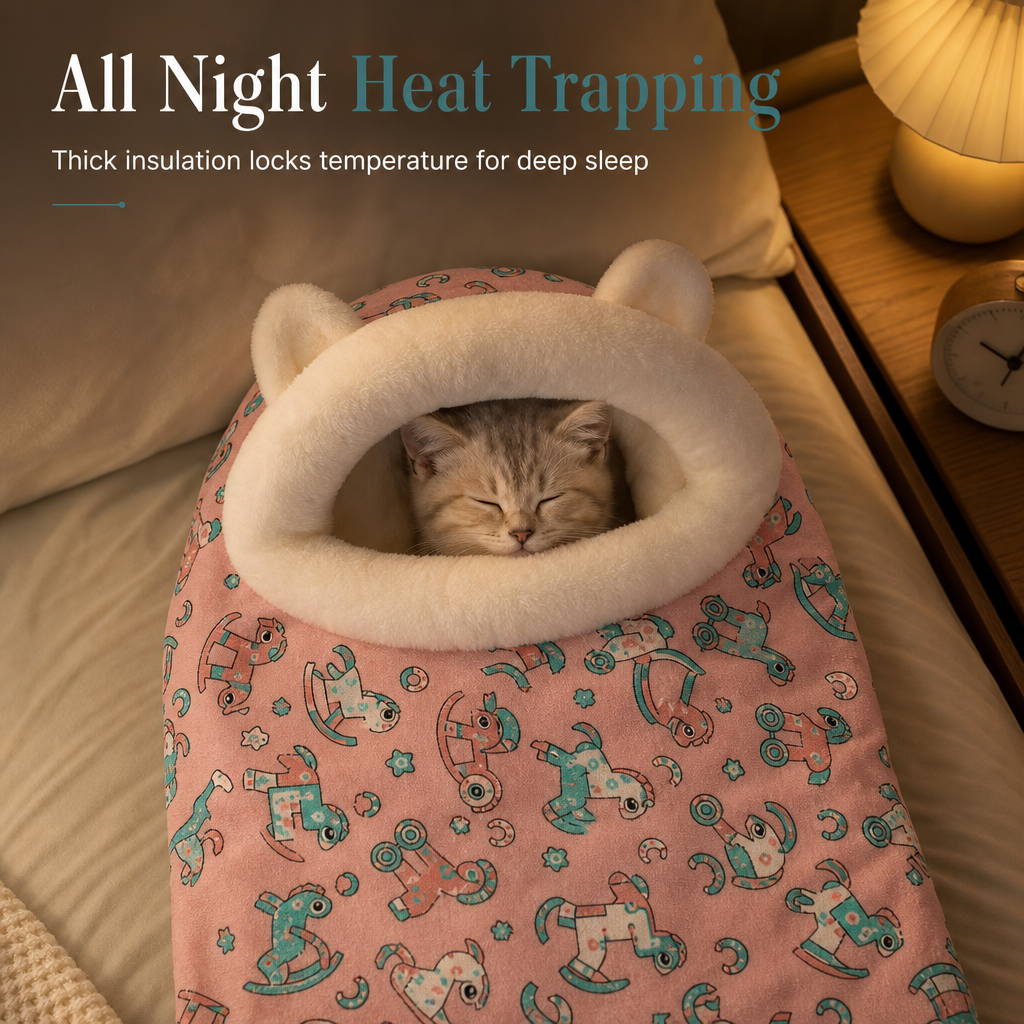 🐱 Cozy Warm Hooded Pet Cave Bed - Semi-Enclosed Winter Cat Sleeping Bag