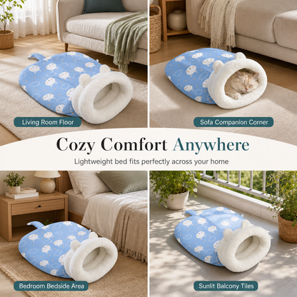 🐱 Cozy Warm Hooded Pet Cave Bed - Semi-Enclosed Winter Cat Sleeping Bag
