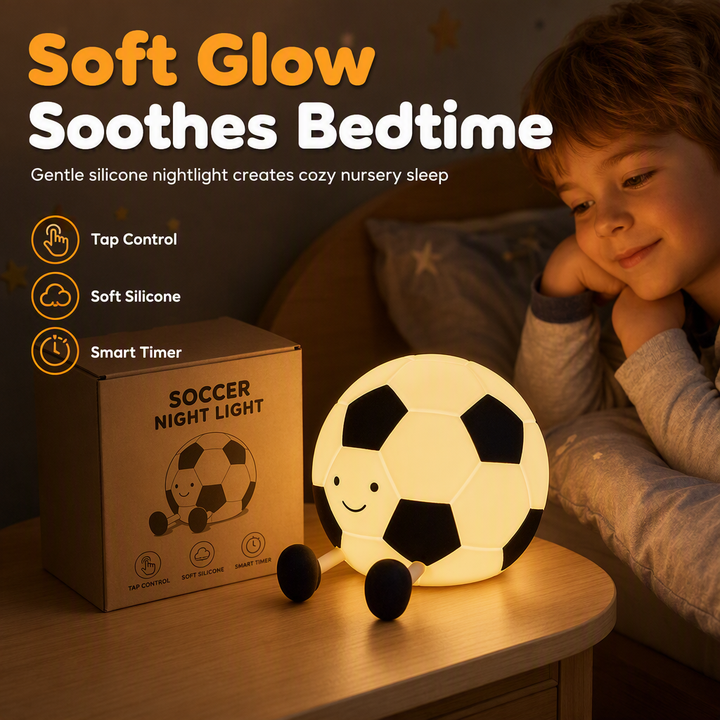 ⚽ Rechargeable Soccer Night Light – Tap-Control Bedside Glow