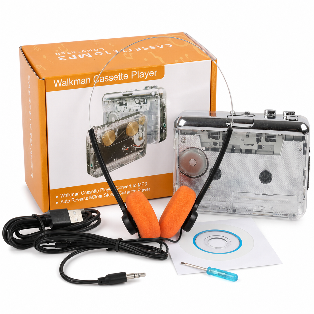 🎵Transparent Cassette Player – Tape to MP3 Converter, Type-C & Hi-Fi Stereo