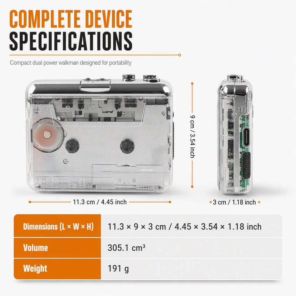 🎵Transparent Cassette Player – Tape to MP3 Converter, Type-C & Hi-Fi Stereo