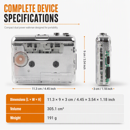 🎵Transparent Cassette Player – Tape to MP3 Converter, Type-C & Hi-Fi Stereo