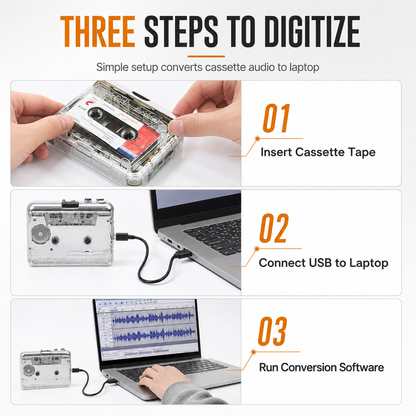 🎵Transparent Cassette Player – Tape to MP3 Converter, Type-C & Hi-Fi Stereo