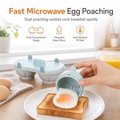 🍳✨ 2-Egg Microwave Poacher with Draining Baskets – Easy Breakfast Egg Cooker 🥚
