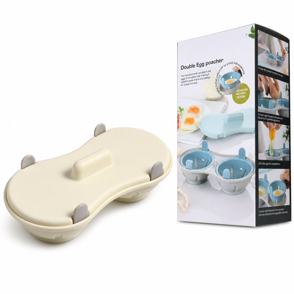 🍳✨ 2-Egg Microwave Poacher with Draining Baskets – Easy Breakfast Egg Cooker 🥚