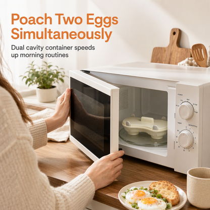 🍳✨ 2-Egg Microwave Poacher with Draining Baskets – Easy Breakfast Egg Cooker 🥚