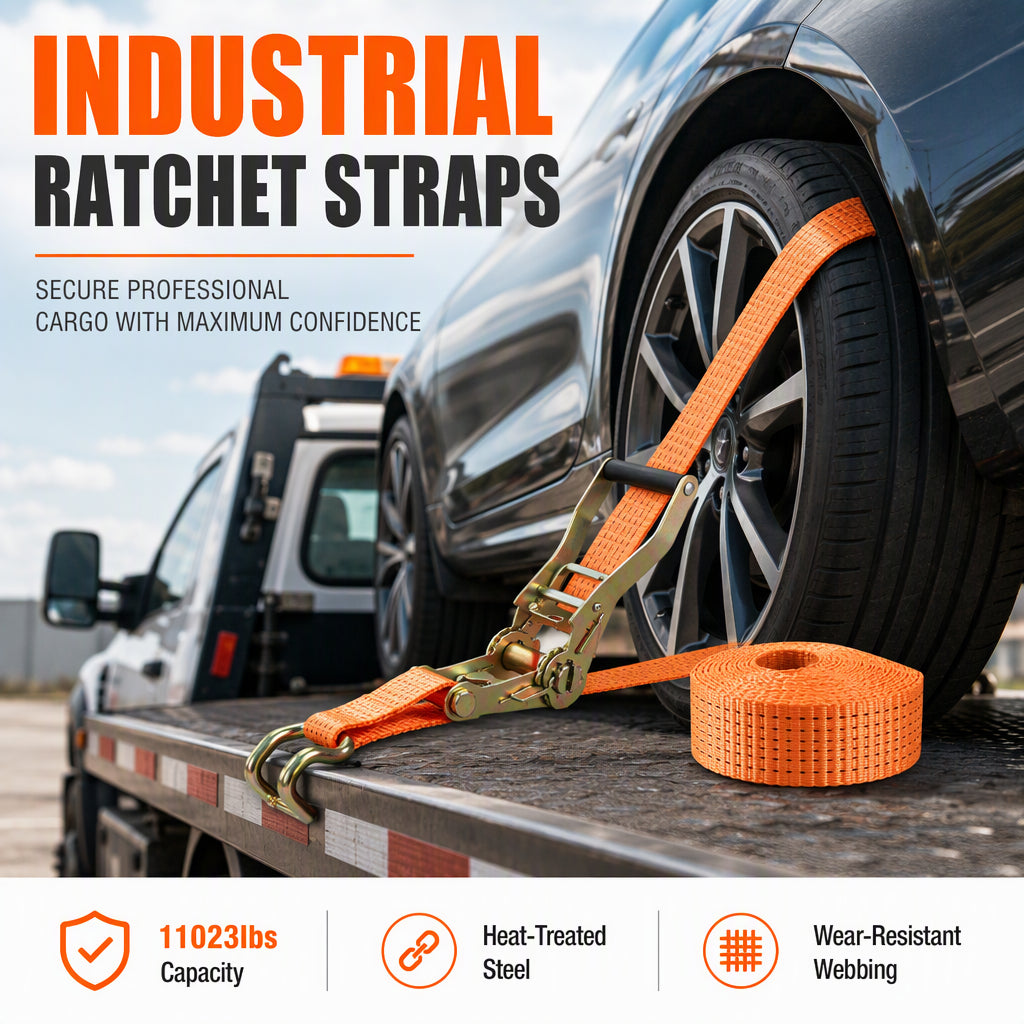🚚 Heavy-Duty Ratchet Cargo Strap – Secure Double-Hook Tie Down for Cars, Trucks & Trailers