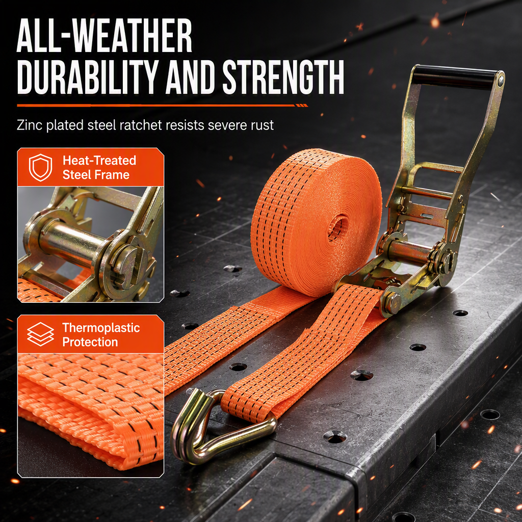 🚚 Heavy-Duty Ratchet Cargo Strap – Secure Double-Hook Tie Down for Cars, Trucks & Trailers