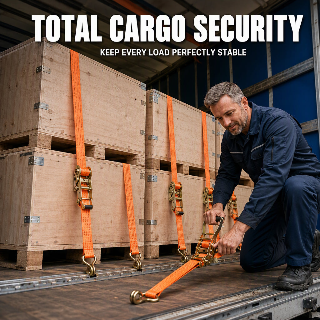 🚚 Heavy-Duty Ratchet Cargo Strap – Secure Double-Hook Tie Down for Cars, Trucks & Trailers