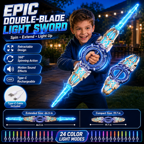 ⚡ 360° Spinning Extendable Light-Up Double-Blade Toy