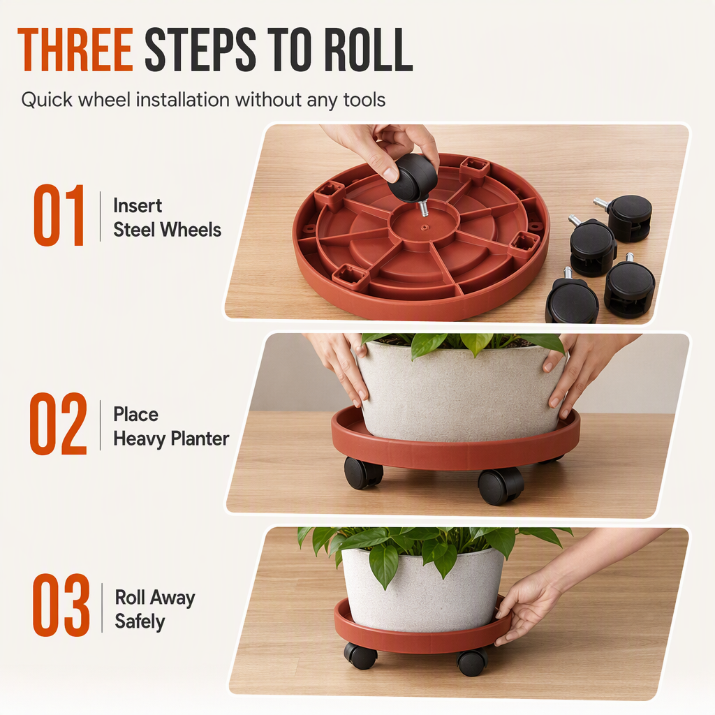 🪴 Rolling Plant Caddy with Wheels – Move Big Pots the Easy Way