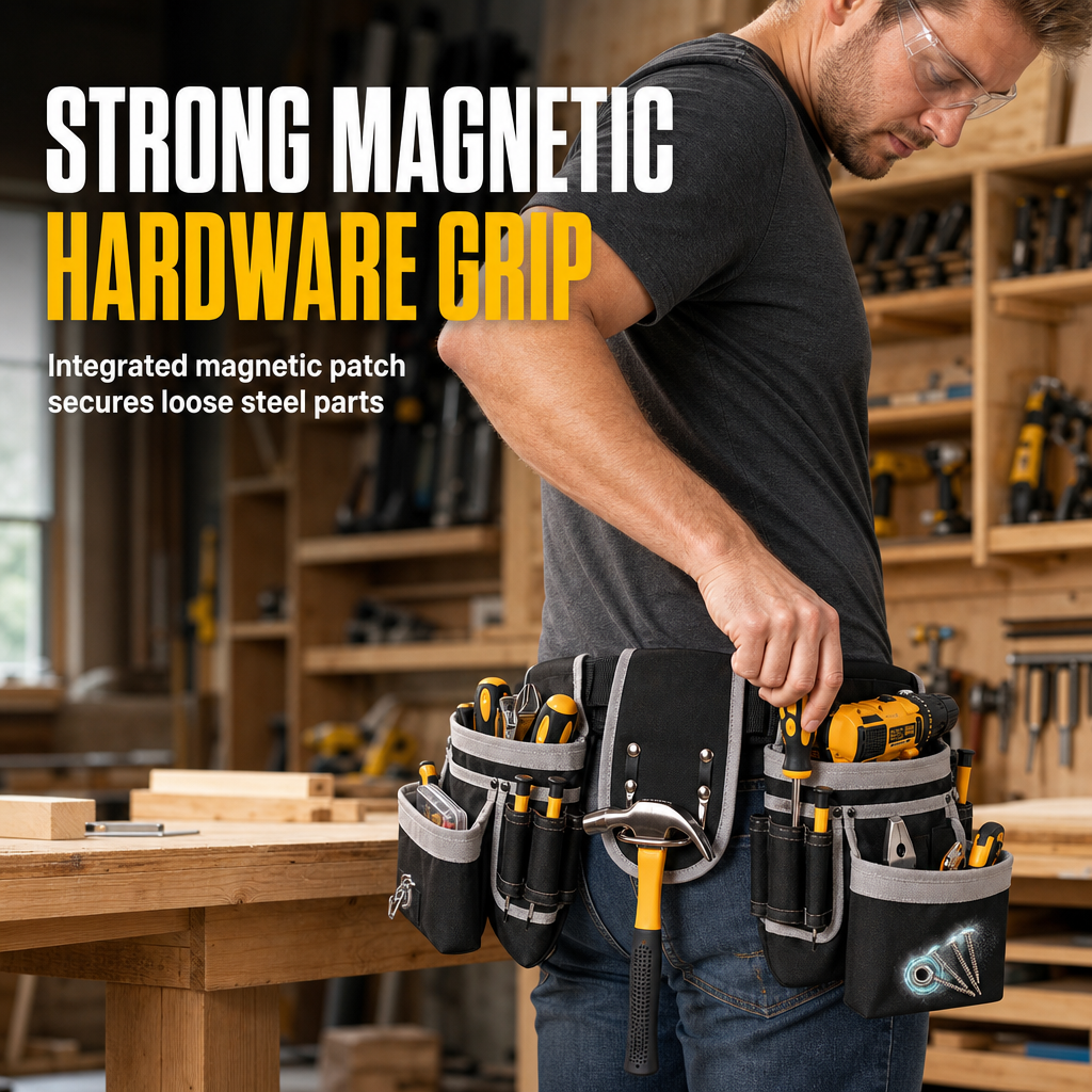 🛠️ Magnetic Tool Belt with Pockets – Keep Tools & Screws Within Reach