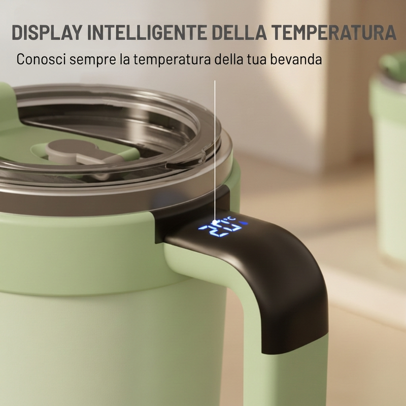 ☕ Smart Self-Stirring Coffee Mug – One-Touch Mixing + Temperature Display