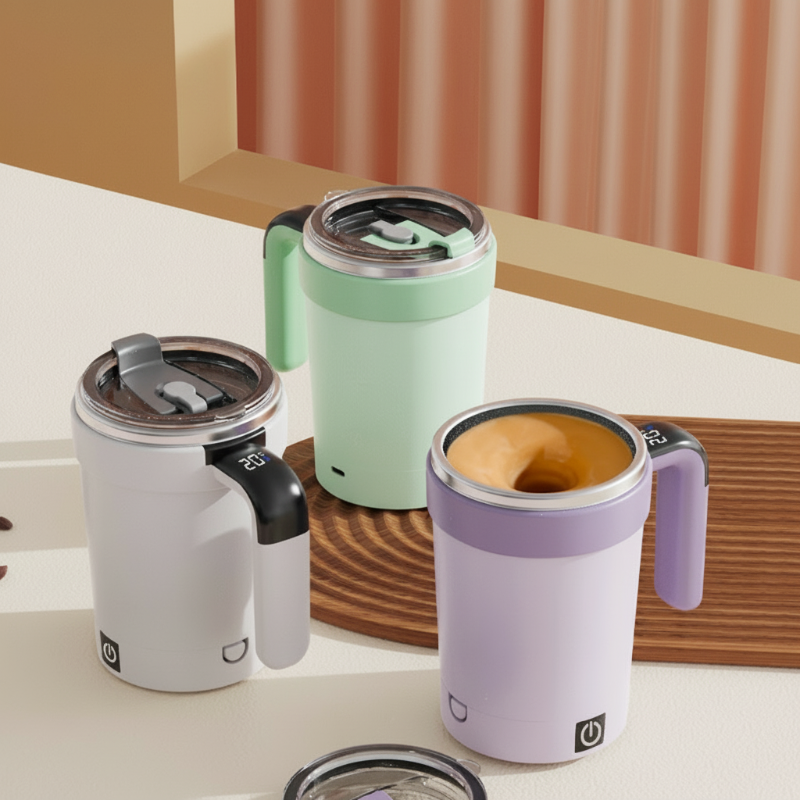 ☕ Smart Self-Stirring Coffee Mug – One-Touch Mixing + Temperature Display