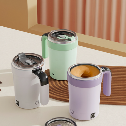 ☕ Smart Self-Stirring Coffee Mug – One-Touch Mixing + Temperature Display