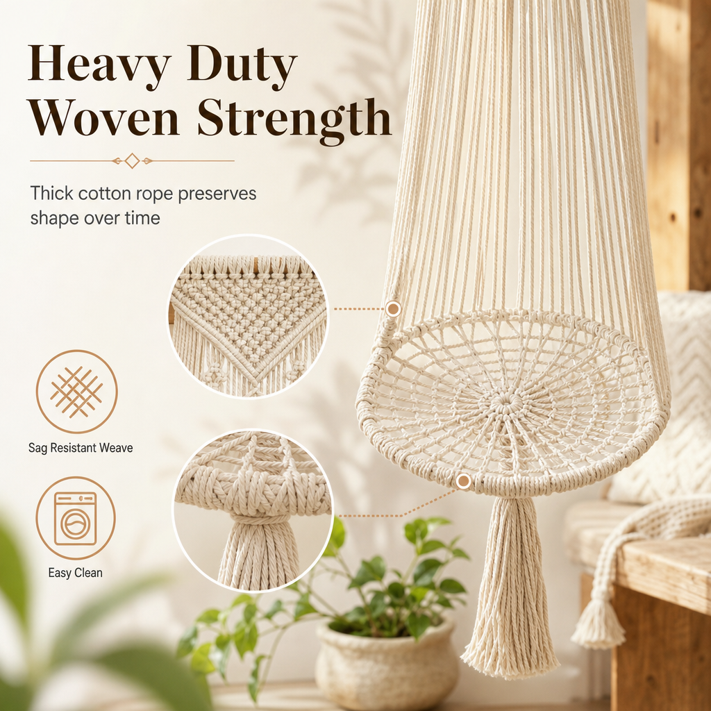 🐱🌿 Boho Macramé Hanging Cat Hammock – Cozy Off-White Cat Swing Bed in 2 Sizes