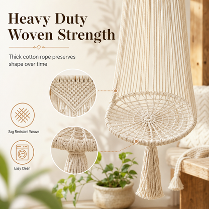 🐱🌿 Boho Macramé Hanging Cat Hammock – Cozy Off-White Cat Swing Bed in 2 Sizes
