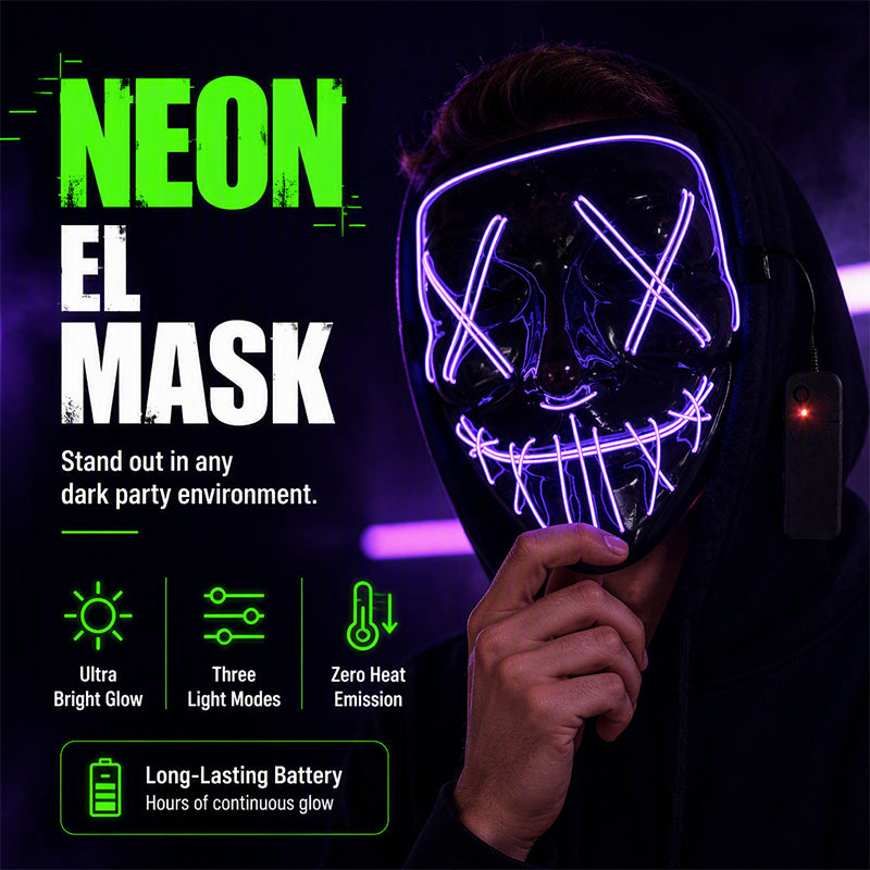 Neon EL Light-Up Halloween Mask – 3 Glow Modes, 8 Colors