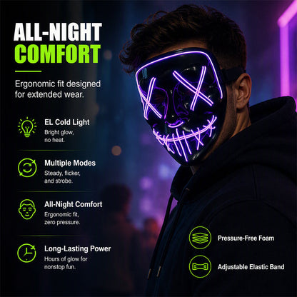 Neon EL Light-Up Halloween Mask – 3 Glow Modes, 8 Colors