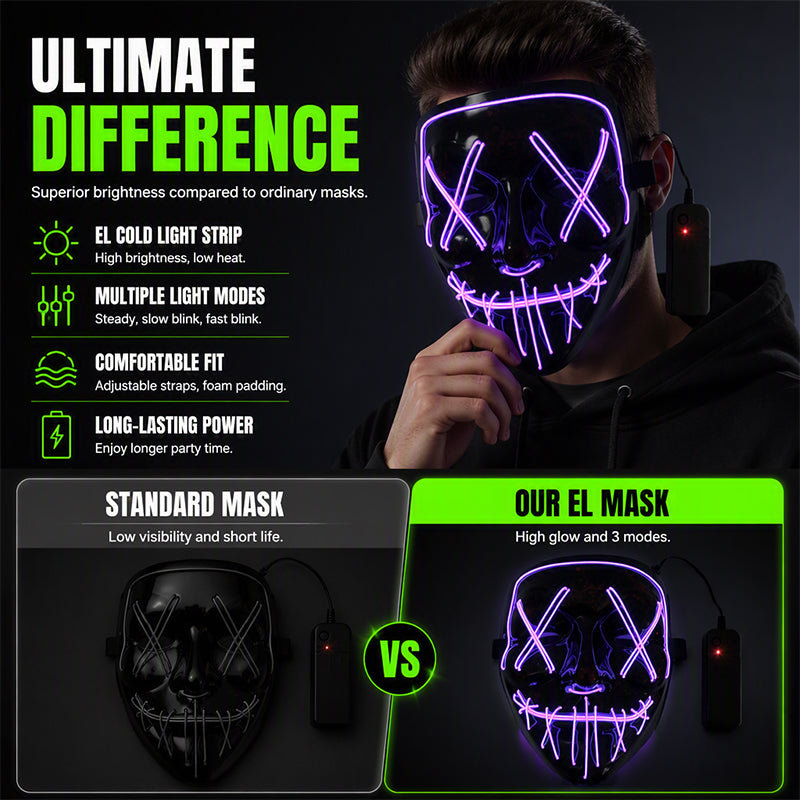 Neon EL Light-Up Halloween Mask – 3 Glow Modes, 8 Colors