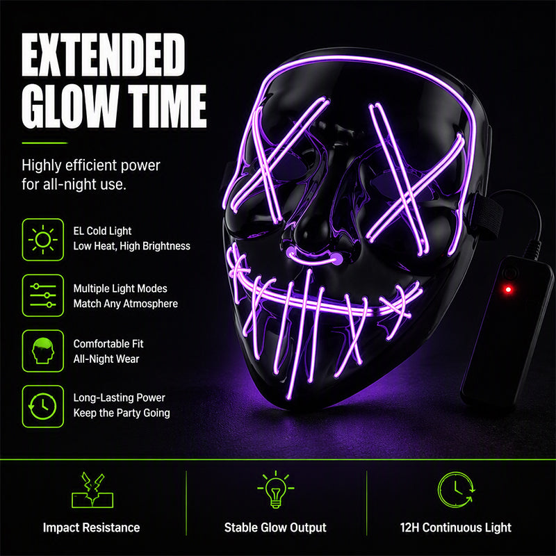 Neon EL Light-Up Halloween Mask – 3 Glow Modes, 8 Colors