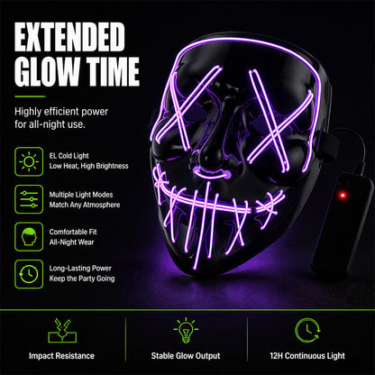 Neon EL Light-Up Halloween Mask – 3 Glow Modes, 8 Colors