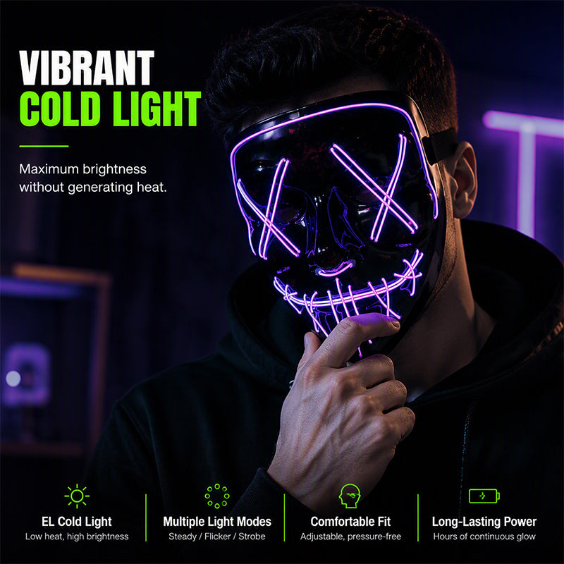 Neon EL Light-Up Halloween Mask – 3 Glow Modes, 8 Colors