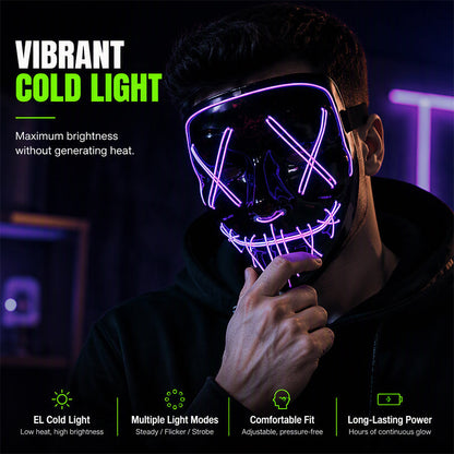 Neon EL Light-Up Halloween Mask – 3 Glow Modes, 8 Colors