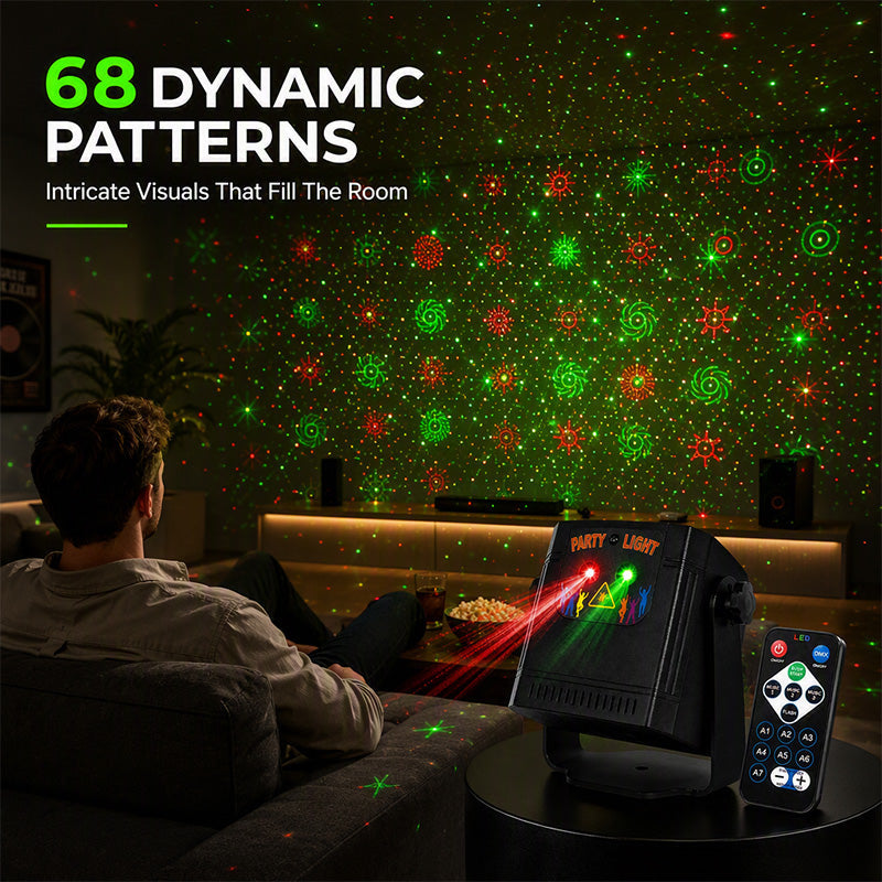 🎶 Music-Sync Party Laser Light – 68 Dynamic Patterns + Remote