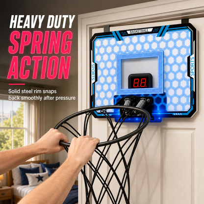 📢📢 50% OFF🏀Kids Indoor Basketball Hoop with LED Lights & Electronic Scoring – Hanging Foldable Basketball Goal with 16cm Ball