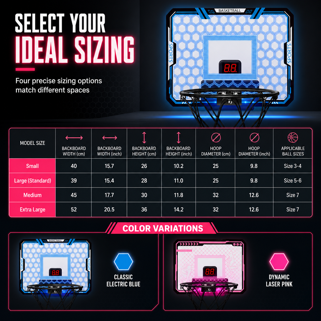 📢📢 50% OFF🏀Kids Indoor Basketball Hoop with LED Lights & Electronic Scoring – Hanging Foldable Basketball Goal with 16cm Ball