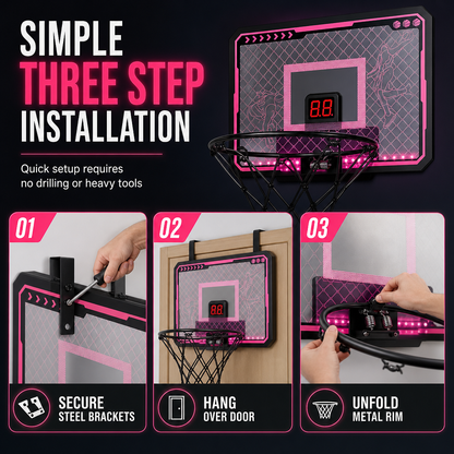 📢📢 50% OFF🏀Kids Indoor Basketball Hoop with LED Lights & Electronic Scoring – Hanging Foldable Basketball Goal with 16cm Ball