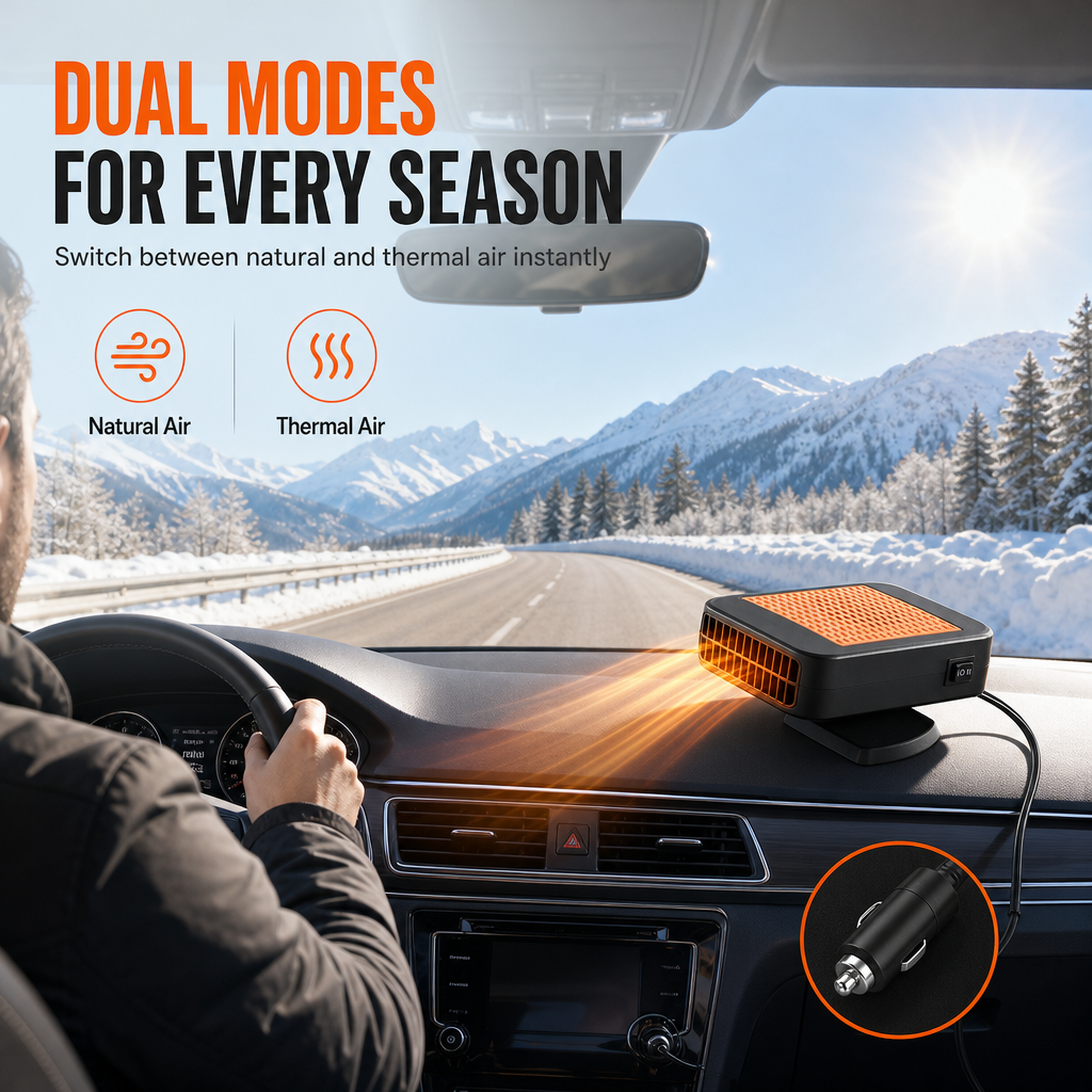 🚗 Portable Car Heater & Defogger – Dual-Mode Adjustable Airflow