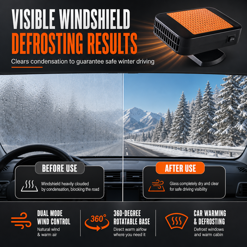 🚗 Portable Car Heater & Defogger – Dual-Mode Adjustable Airflow
