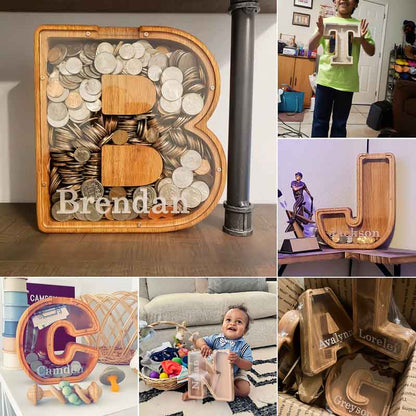 💛 Wooden Letter Piggy Bank – A Special Place for Their First Savings