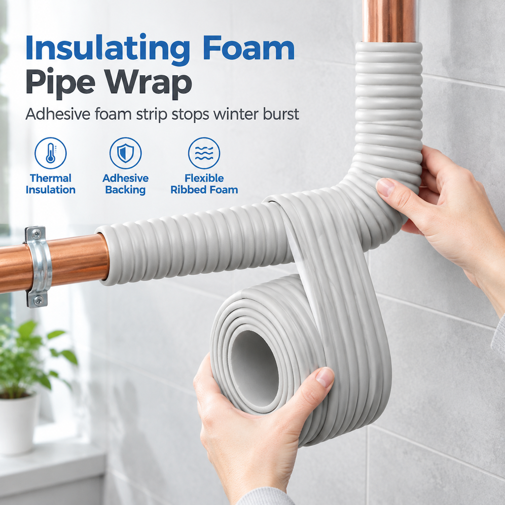 ❄️ Self-Adhesive Foam Pipe Insulation Wrap – Easy Peel & Wrap Design
